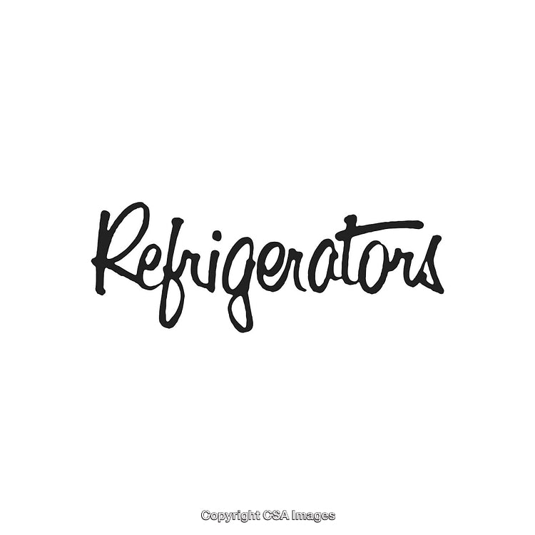 Handwritten 'Refrigerators' Text in Black Ink on White Background