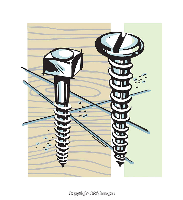 Illustration of Screw and Bolt on a Wooden Surface