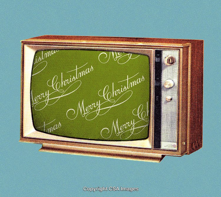 Retro Television Displaying Festive Merry Christmas Text on Green Background