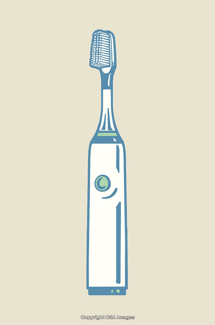 Stylized Electric Toothbrush Illustration With Blue and Green Accents on Neutral Background