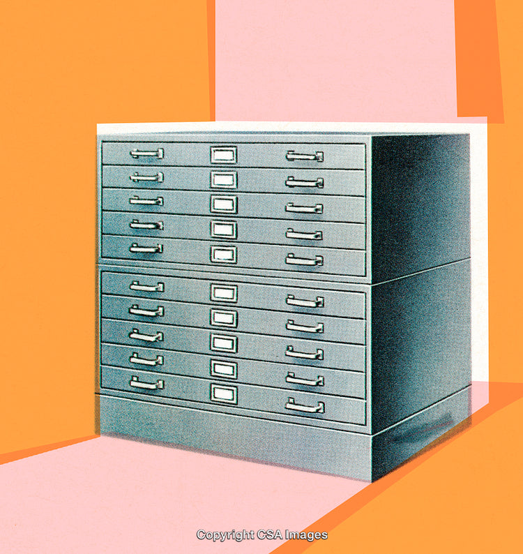 Stylized Image of Industrial Metal Cabinet on Geometric Colorful Background