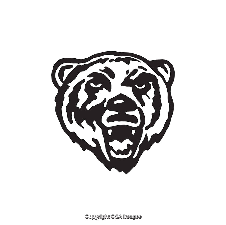 Black and White Line Art of a Roaring Bear Face