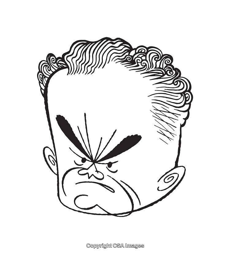 Black And White Caricature Illustration of a Grumpy Man's Face
