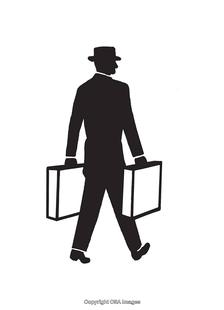 Silhouette of a Person Carrying Two Suitcases in Black and White