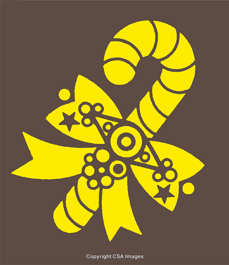 Yellow Candy Cane with Decorative Design on Brown Background
