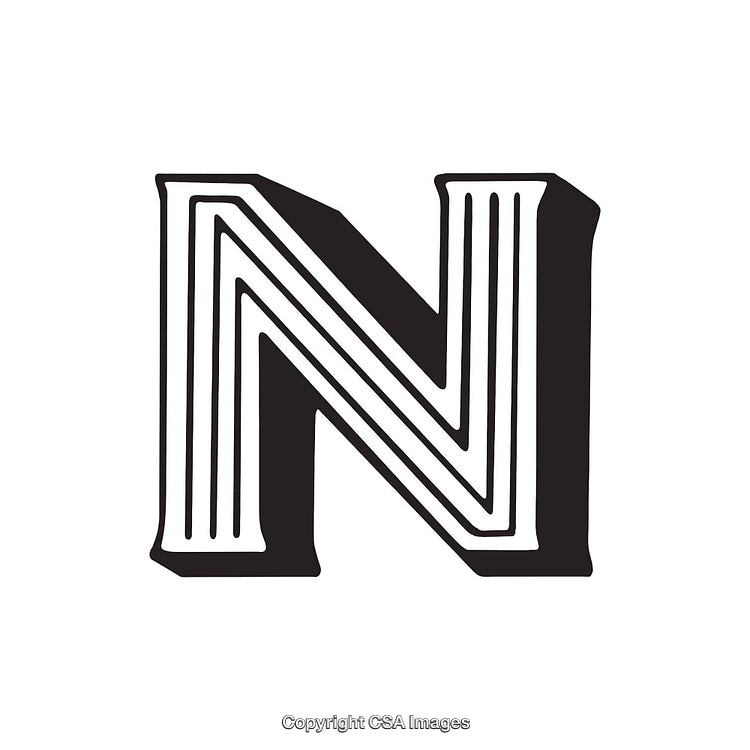 Stylized Black and White Monogram Letter N Design