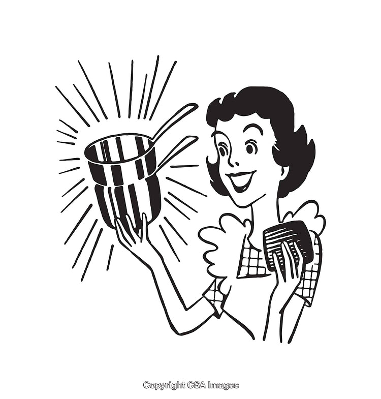 Retro Style Illustration of Woman Admiring Kitchen Accessories