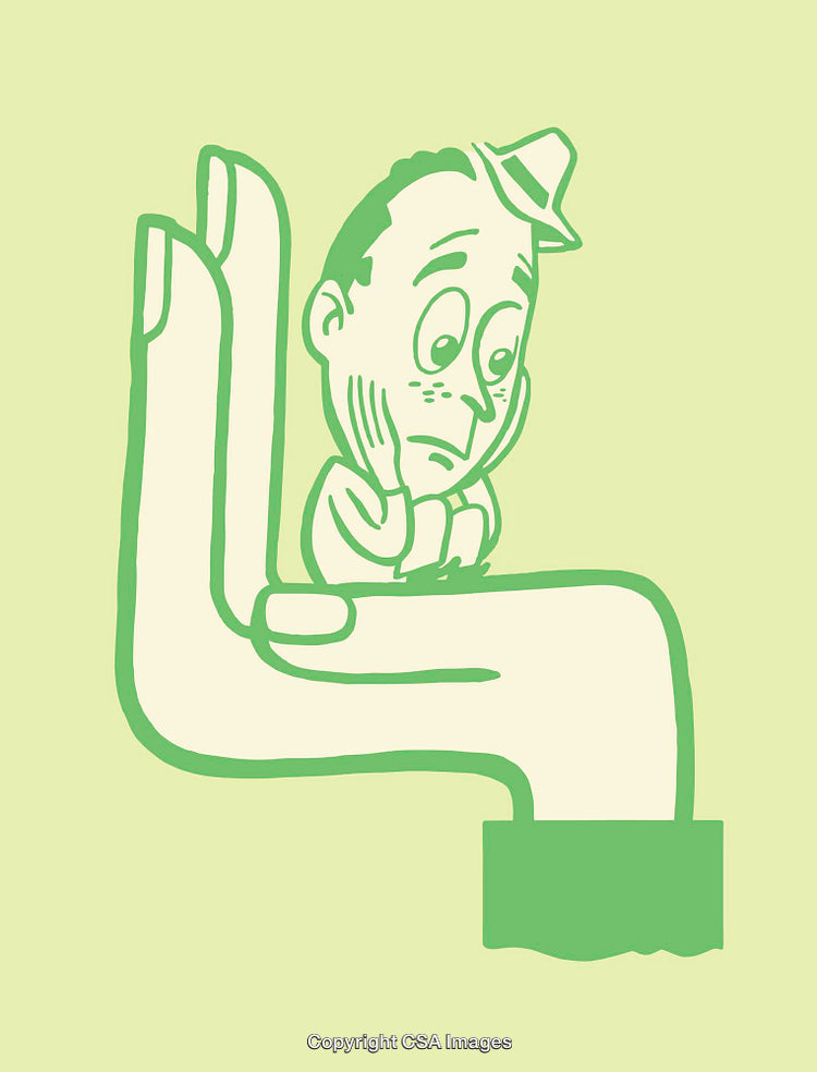 Retro Line Art Illustration of a Thoughtful Man Feeling Contemplative