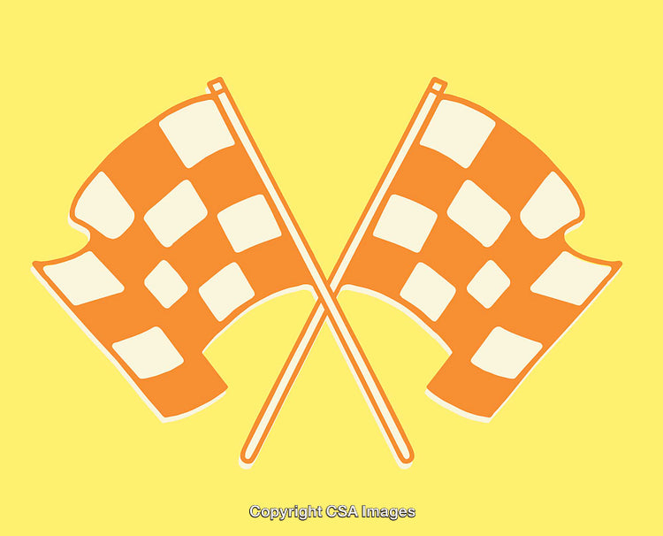 Illustrated Crossed Racing Flags on Bright Yellow Background