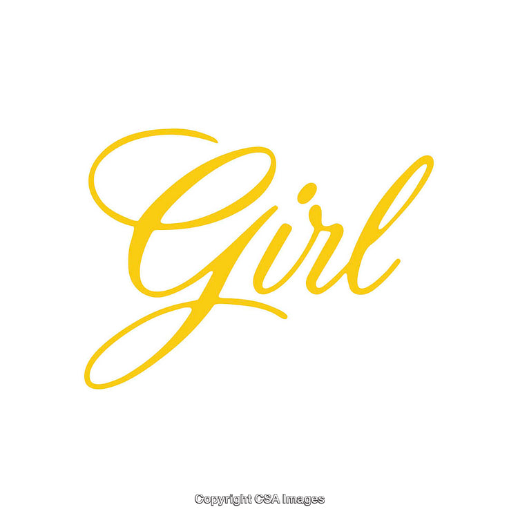 Stylish Scripted Word Girl In Elegant Yellow Design On White Background