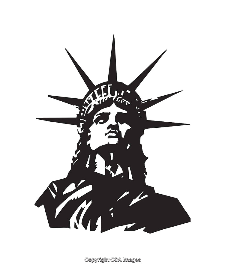 Black and White Line Art of the Statue of Liberty Bust