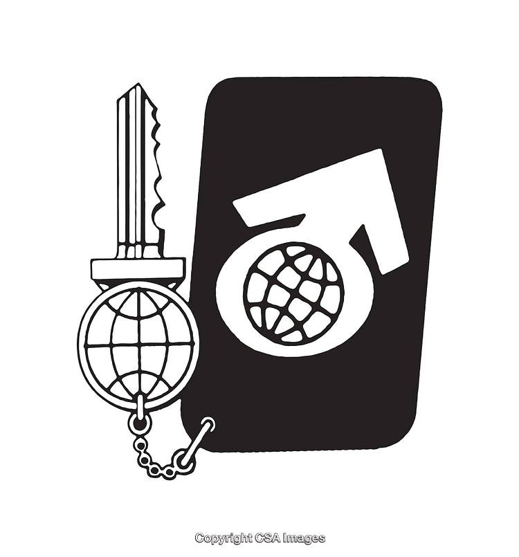 Illustration of Key with Globe and Male Symbol Design