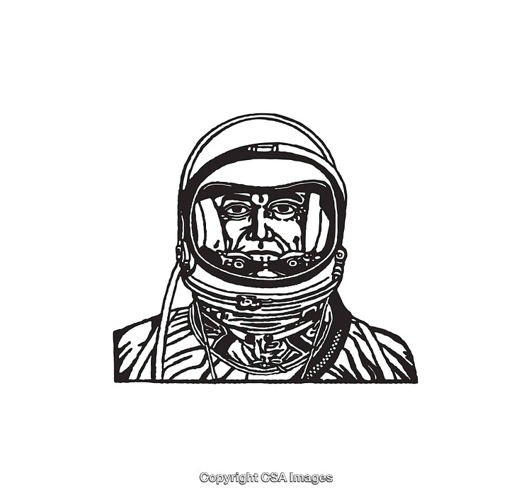 Black And White Line Art of an Astronaut Wearing a Space Helmet