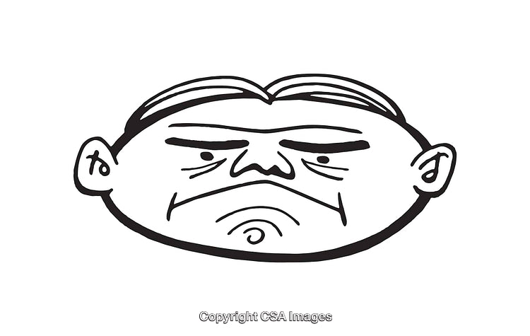 Black and White Line Art of a Frowning Face Illustration