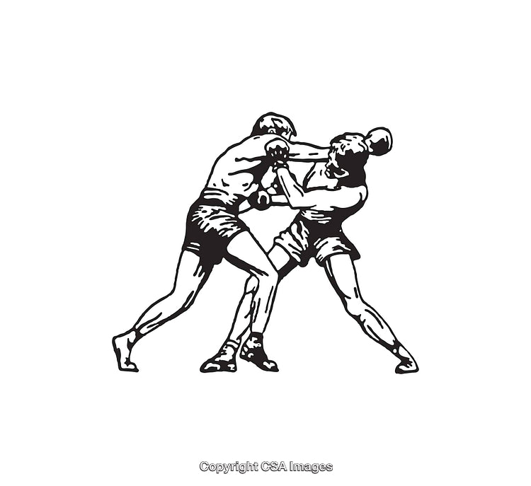 Vintage Line Art Illustration of Two People in Boxing Stance