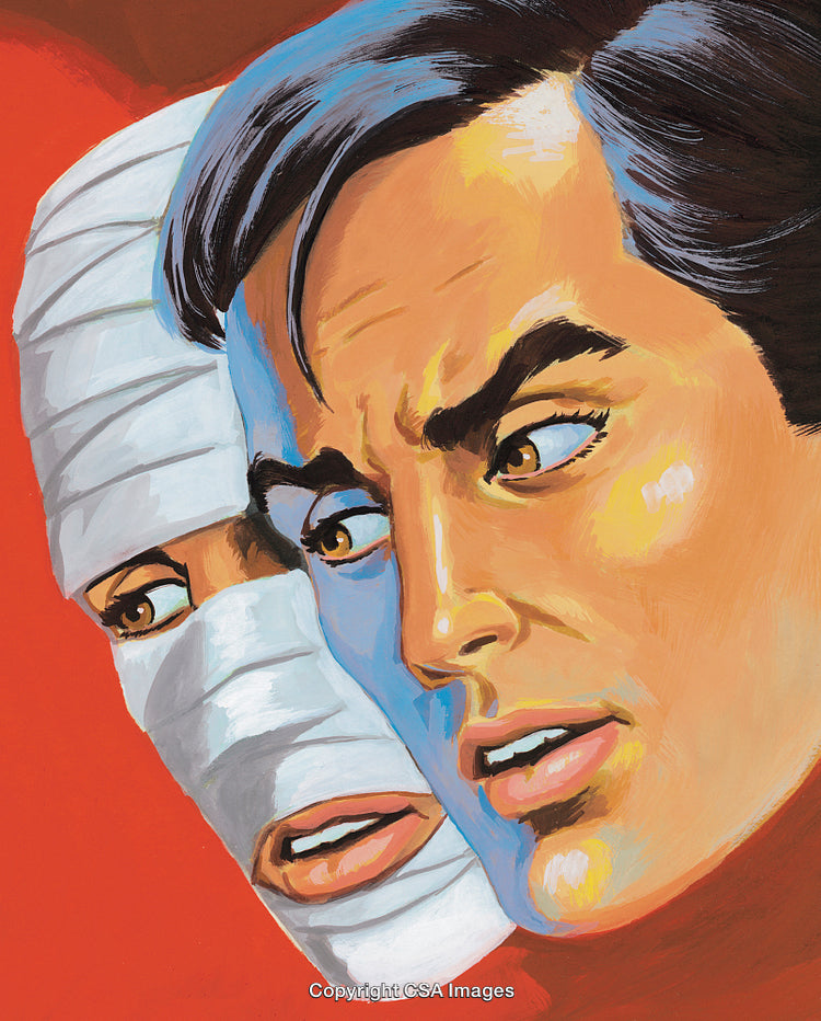 Expressive Illustration of Dual Figures Depicting Mystery and Emotive Drama