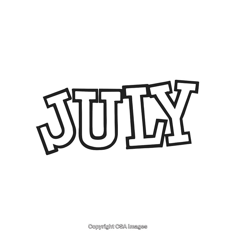 Bold Outline Text Showing the Word July in Black and White Design