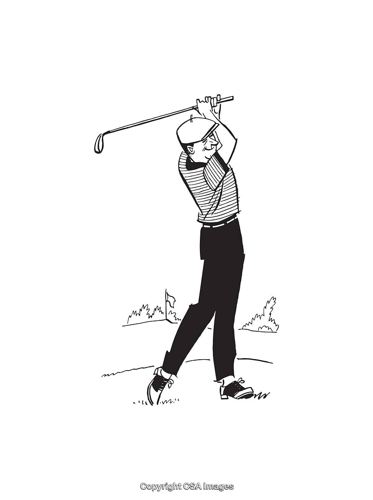 Black and White Illustration of a Golfer Swinging a Golf Club