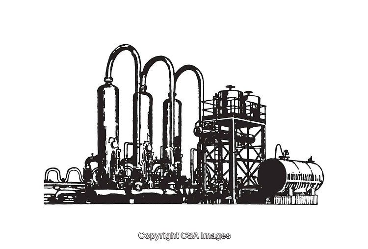 Industrial Factory Black and White Line Art Illustration