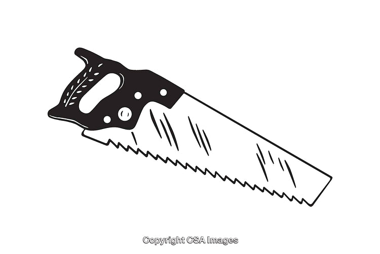 Vintage Line Art Illustration of a Traditional Hand Saw Tool