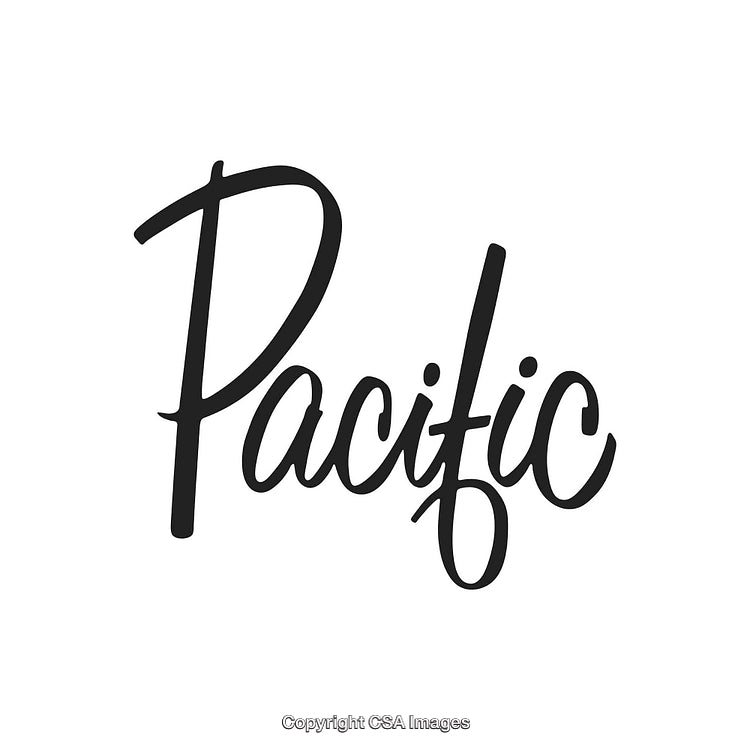 Pacific Calligraphy Text With Stylish Script on White Background