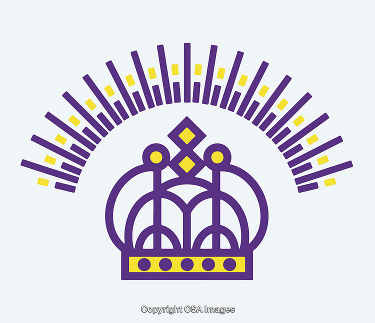 Abstract Purple Crown with Decorative Rays in Color Line Art Style