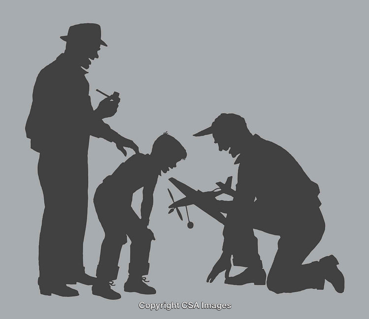 Silhouette of Family Bonding Through Model Airplane Construction and Repair