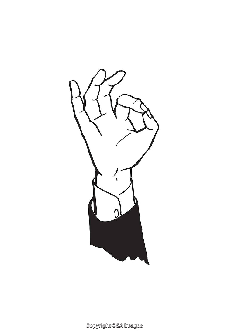 Black and White Line Art Illustration of a Hand Showing an OK Gesture