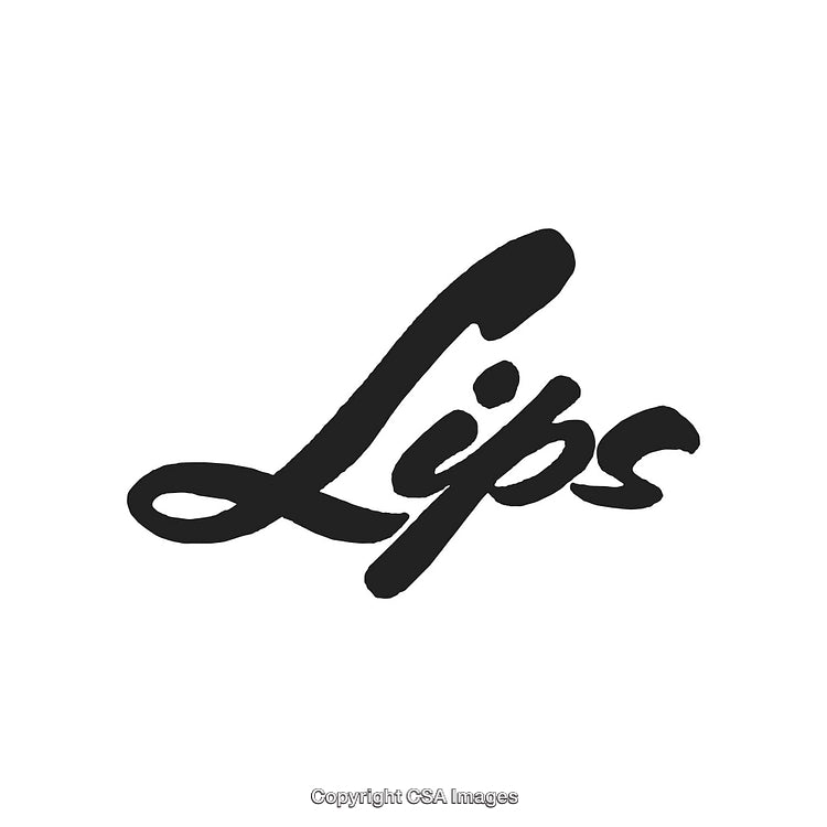Handwritten Bold Typography Illustration of the Word 'Lips' in Black Ink