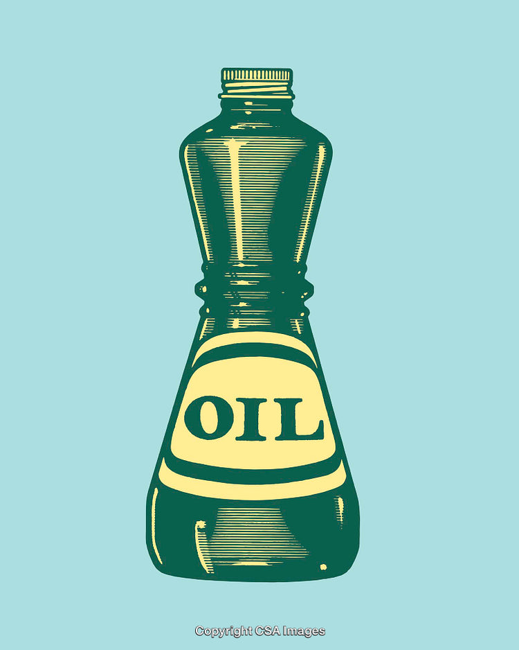 Retro-Styled Green Oil Bottle in Minimalist Line Art Illustration