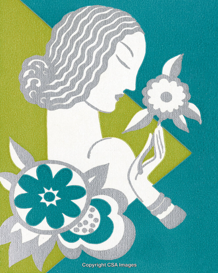 Art Deco Woman with Flower: Graceful Design with Floral Arrangement