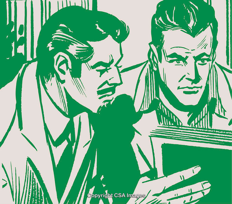 Retro Styled Illustration of Two Serious Men in Discussion