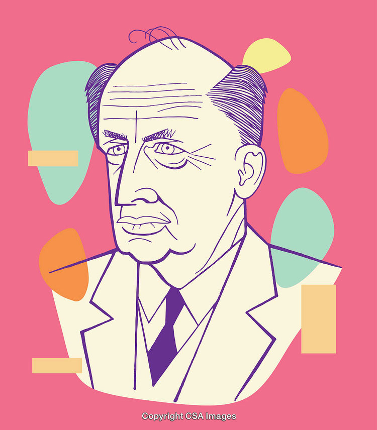 Vintage Line Art Illustration of a Gentleman on Colorful Abstract Background