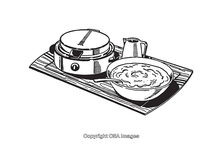 Black And White Illustration of Traditional Cookware and Serving Utensils