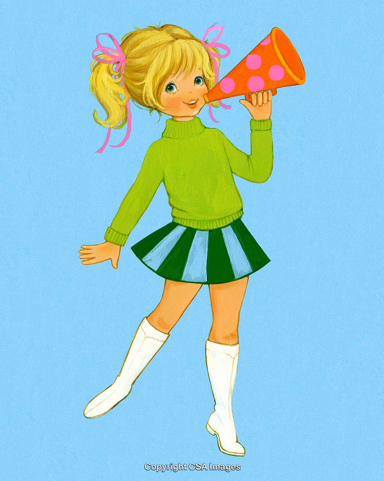 Illustration of a Cheerful Girl Holding a Megaphone on a Blue Background