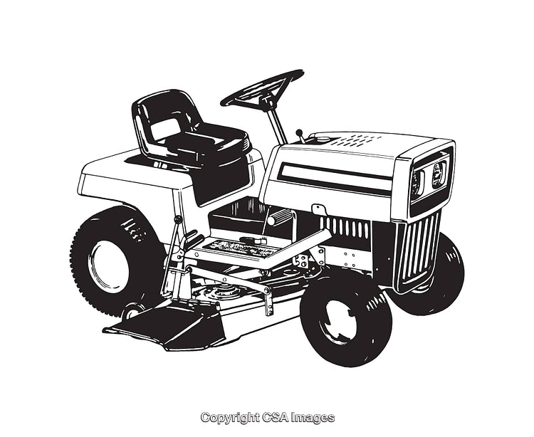 Black and White Line Art of a Lawn Tractor or Mower
