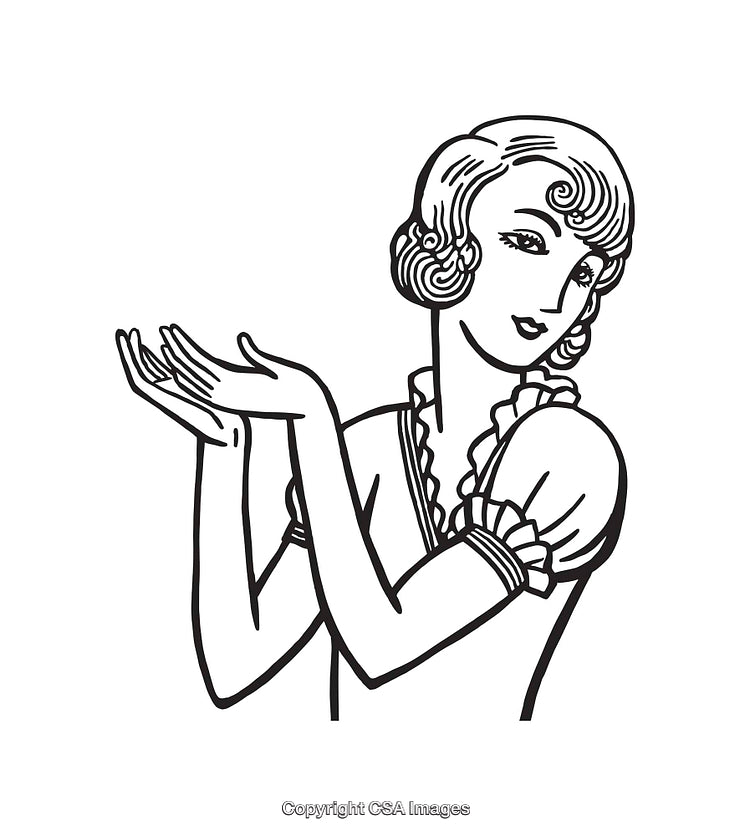Vintage Line Art of a Woman Gesturing with Style and Elegance