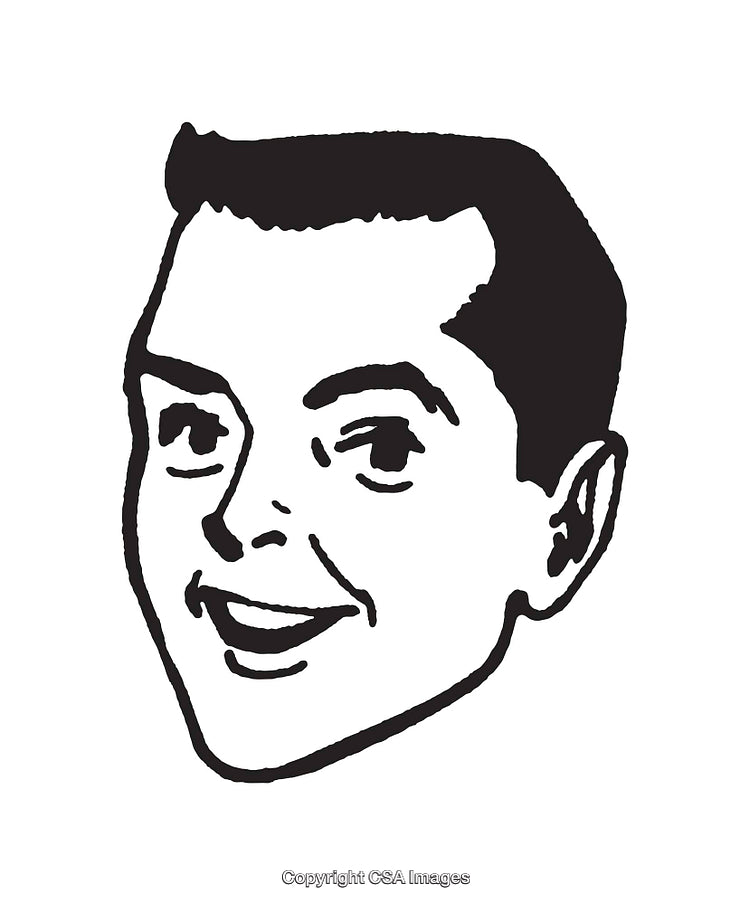 Vintage Black and White Smiling Male Face Line Art Illustration