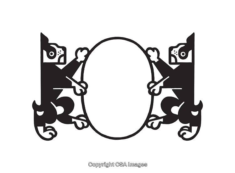 Symmetrical Black and White Illustration with Two Stylized Animal Figures