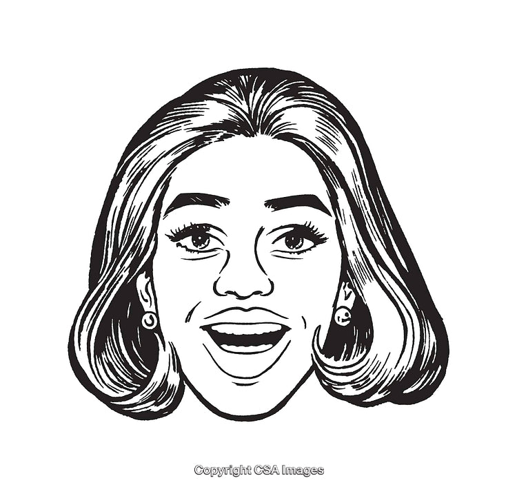Black and White Line Art of Smiling Woman's Face