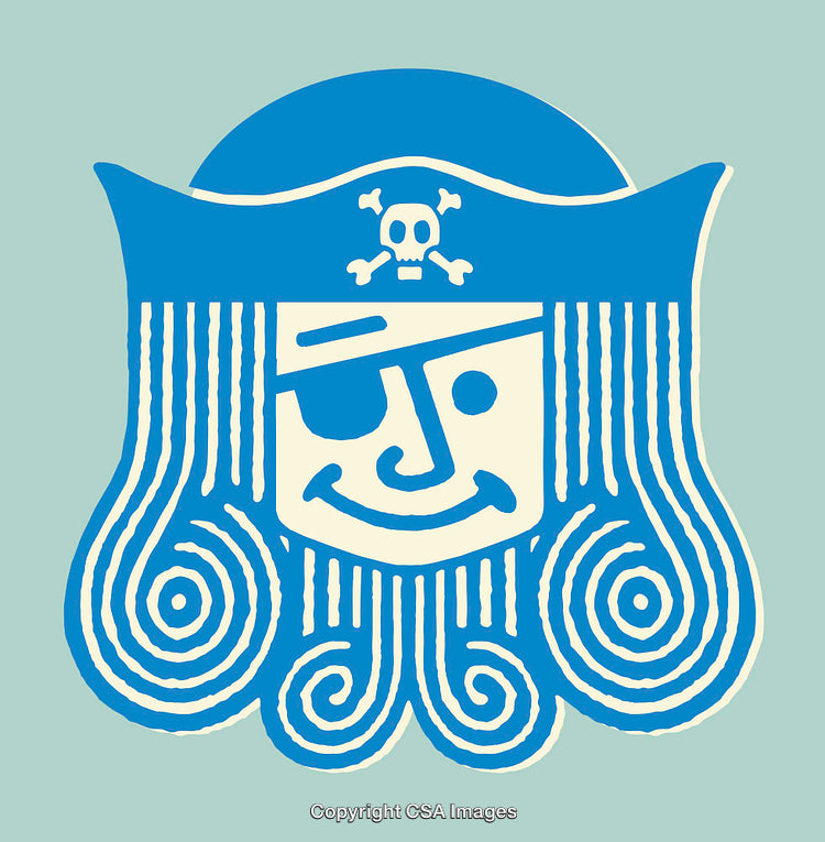 Bright Blue Pirate Smiling Line Illustration with Nautical Theme