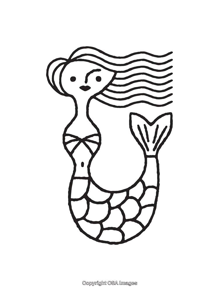 Black and White Line Art Illustration of a Mermaid Design