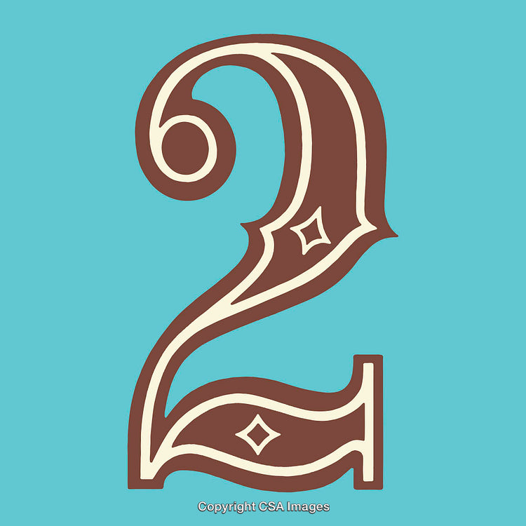 Decorative Ornate Number Two Design on Blue Background