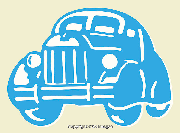 Vintage Blue Car Illustration in Playful Minimalistic Line Art Design