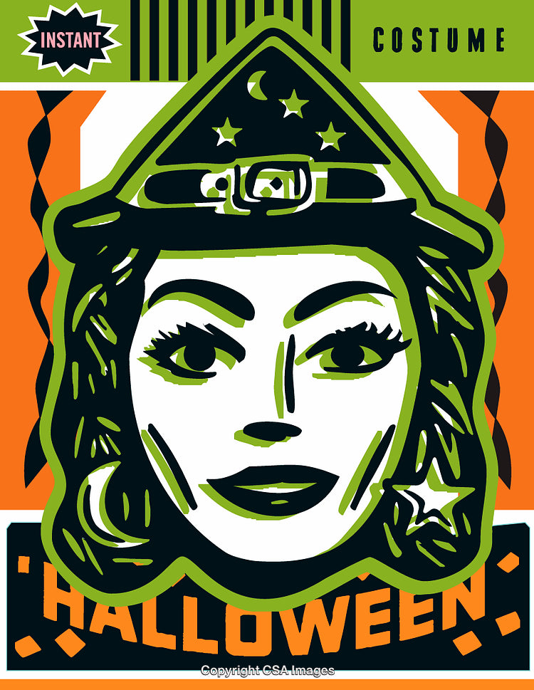Illustration of a Witch Costume with Halloween Theme Design Elements