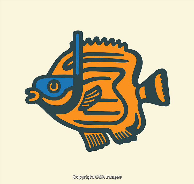 Colorful Line Art Illustration of an Orange Fish with Blue Details