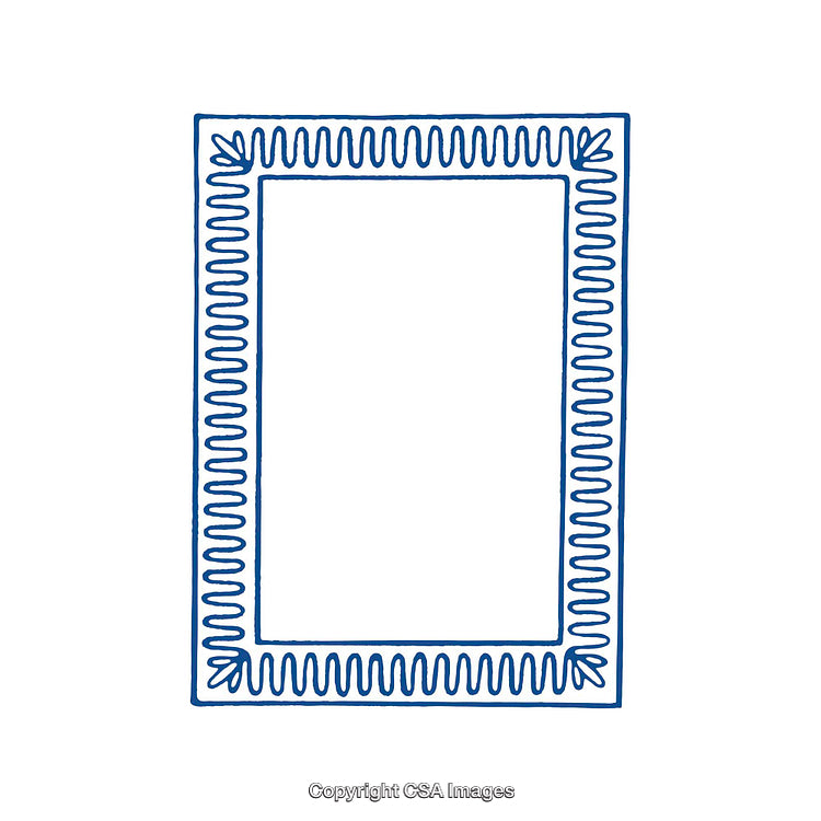 Hand-Drawn Blue Frame With Ornamental Design On White Background