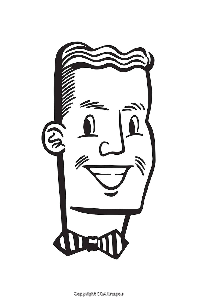 Black and White Vintage Cartoon Character Wearing Bowtie