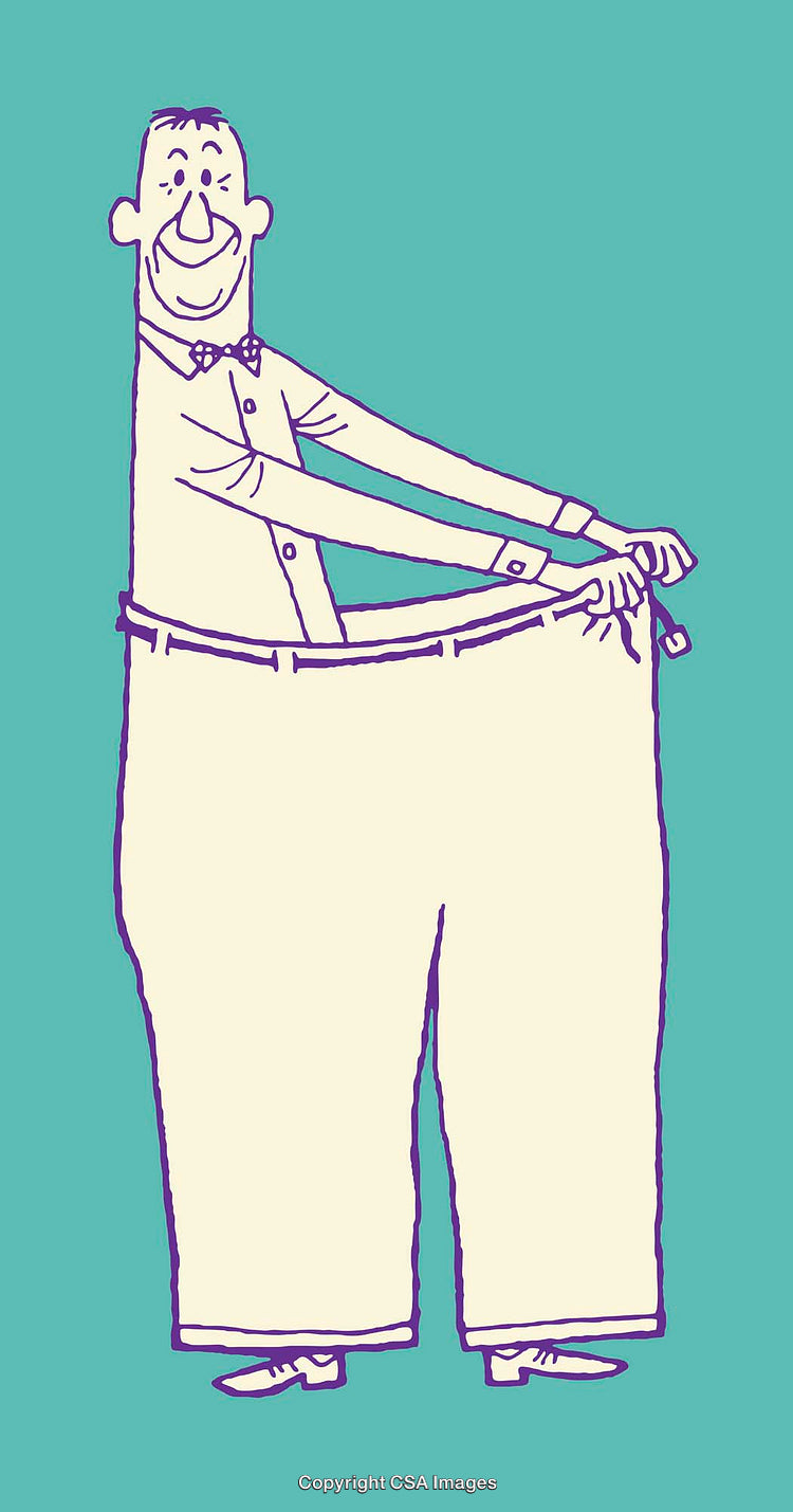 Illustration of a Man Displaying Loose Pants for Weight Loss Concept