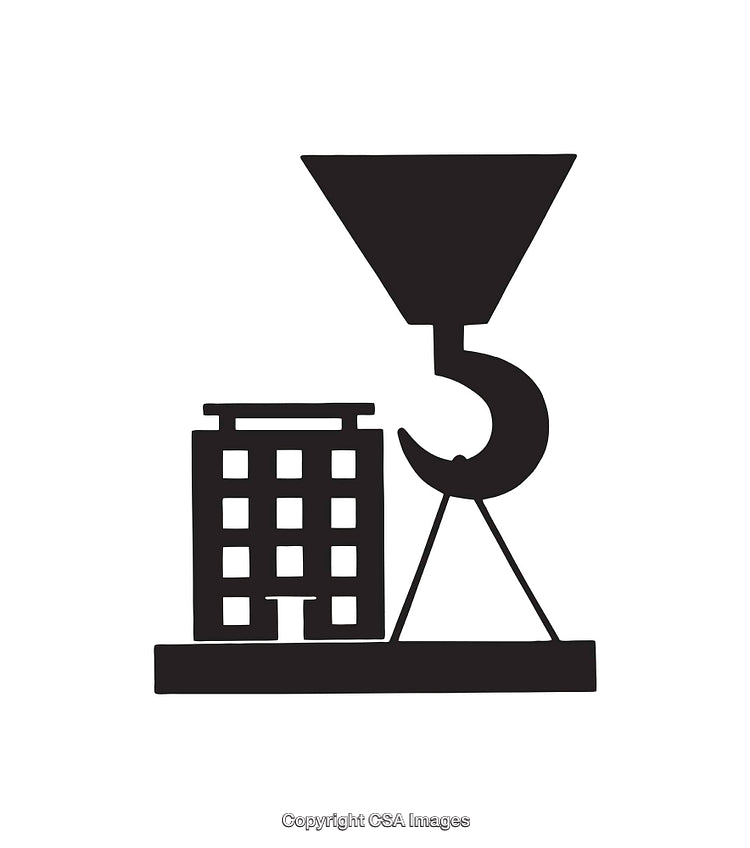 Black And White Construction Icon with Building and Crane Hook